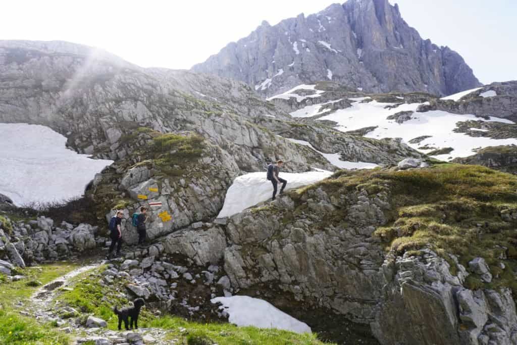 our hiking group with my dog off leash but staying nearby